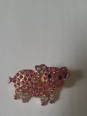 Pink Crystal Pig Pin Brooch -